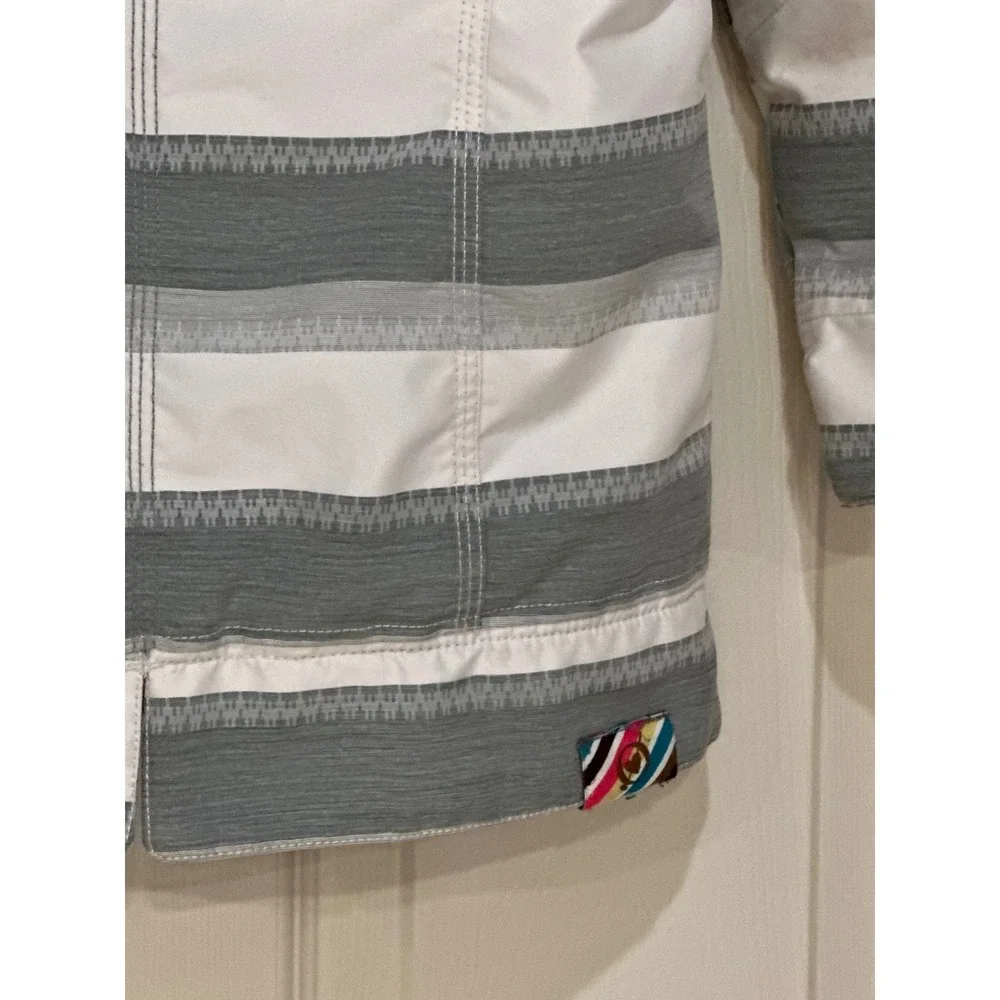 Obermeyer Kids Grey White Striped Insulated Ski Jacket Size 6 Juniors Hooded